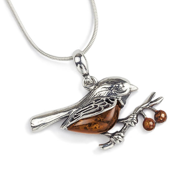 Amber by Vessel Necklace, Bird on Branch