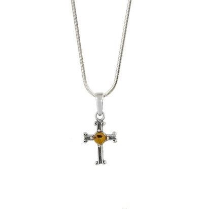 Amber by Vessel Necklace, Osa's Cross with Amber