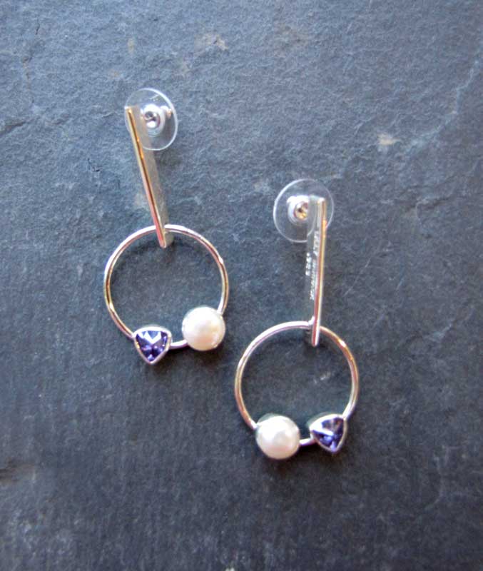 Lilly Barrack Earrings, Sterling Silver with Amethyst and Pearl Dangle