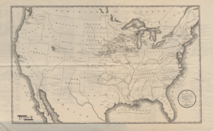 A map of the United States, produced in 1890 to show all Danish settlements in the United States.