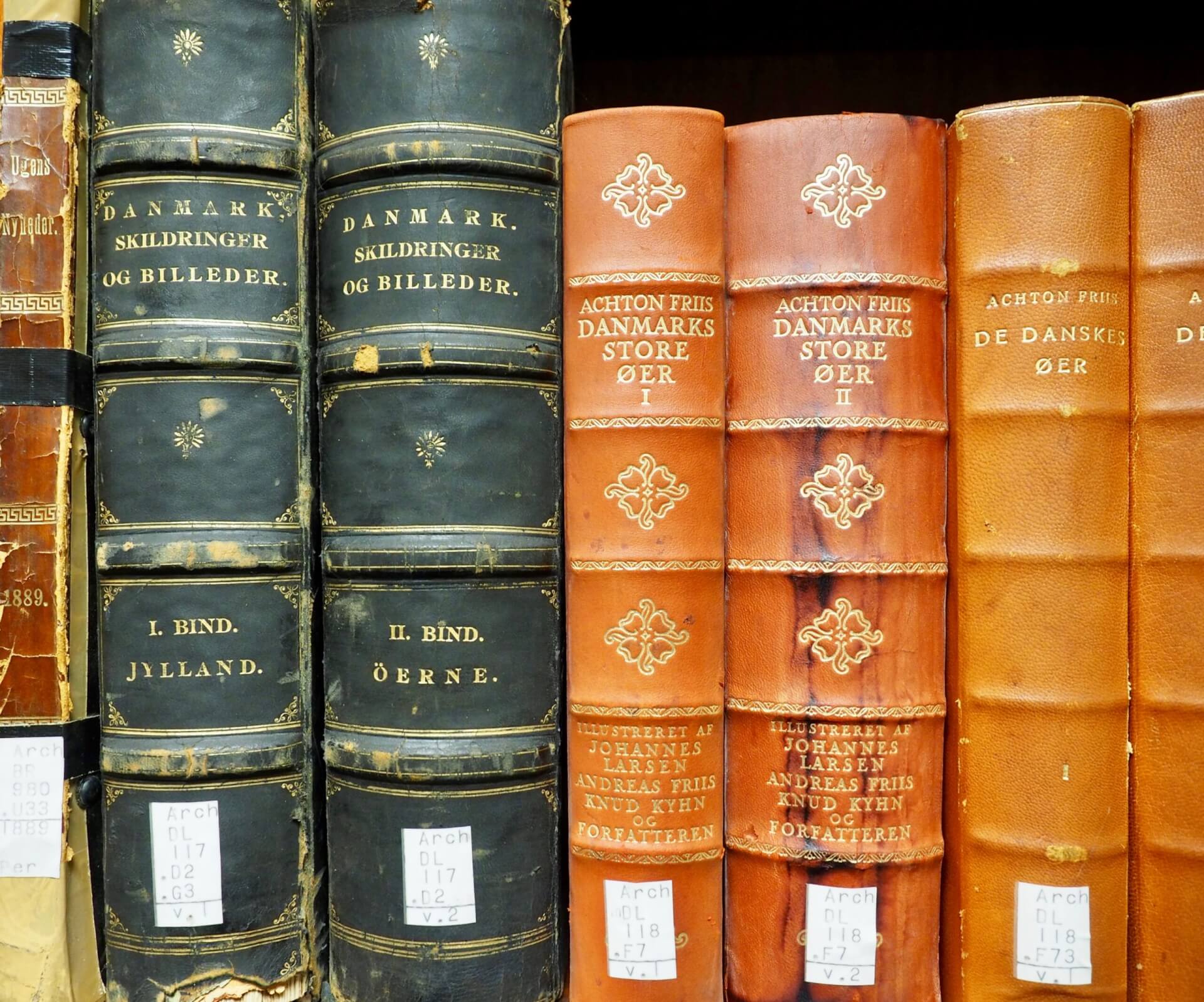 Old books written in Danish in the Danish American Archive and Library in Blair, Nebraska.