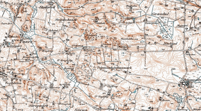 Place names across a rural area in Hjørring county.