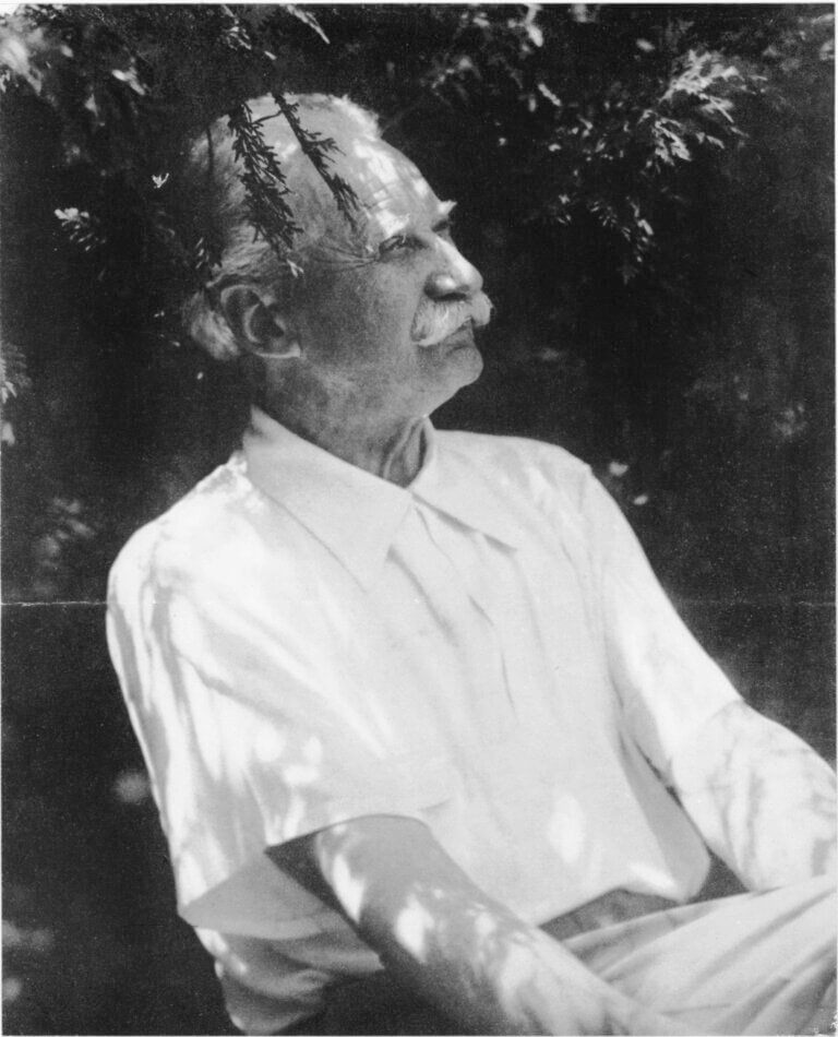 a man with a white shirt, white hair, and a moustache