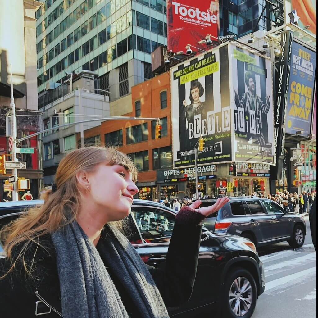 Nathalie Nielsen in Times Square in New York City.