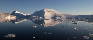 Icebergs in Disko Bay off the coast of Ilulissat, Greenland.
